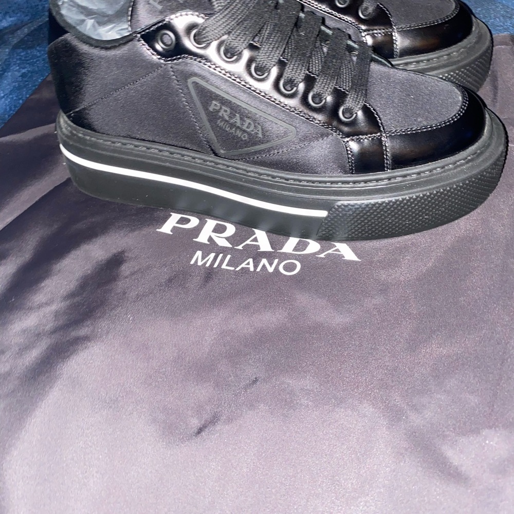 Prada Macro Re-Nylon and brushed leather sneakers